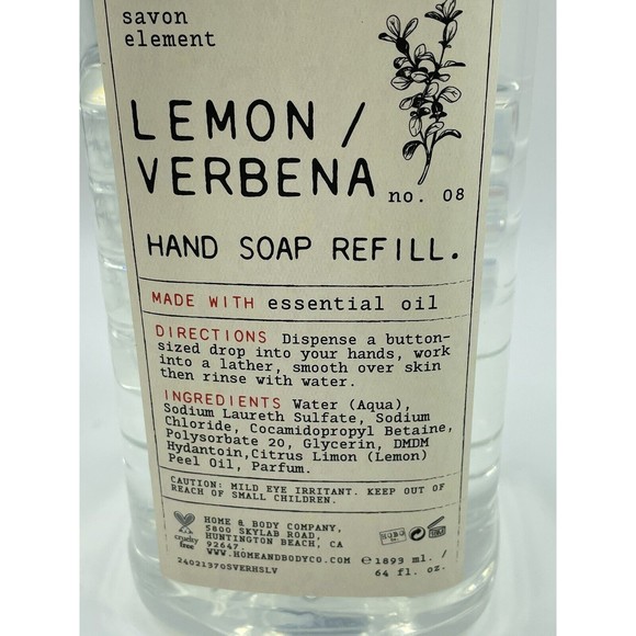 Savon Elements by Home Body Company LEMON VERBENA Hand Soap Refill 64 oz (Jumbo) - Picture 5 of 6